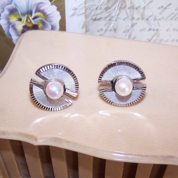 Made in Japan Sterling Silver Cultured Pearl Cufflinks | Cuff Links - Picture 5 of 10